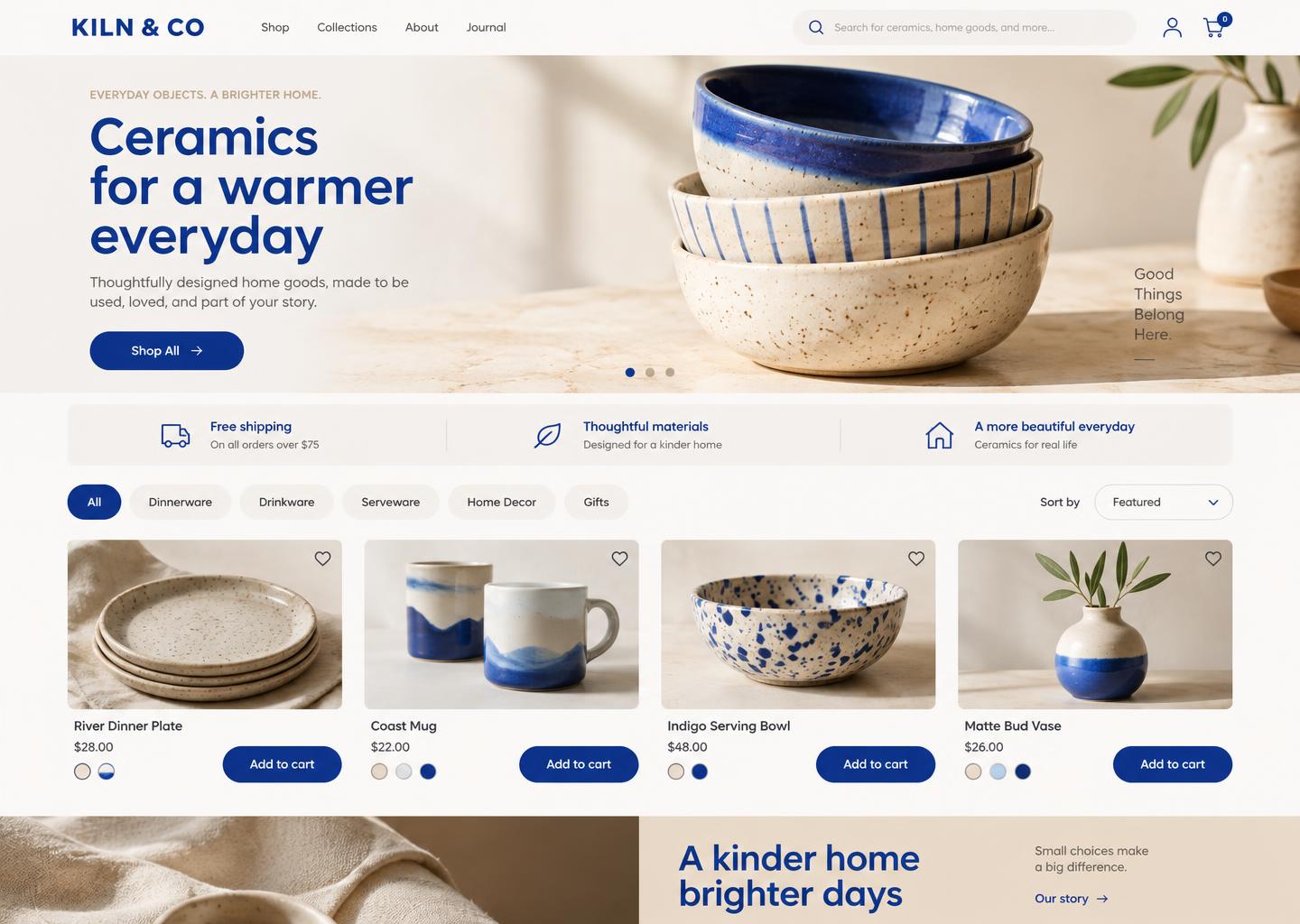 Kiln & Co — Modern, functional storefront, concept website design