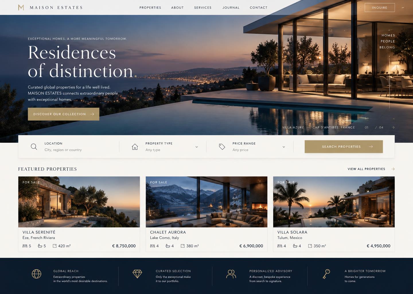 Maison Estates — Elegant, luxury real estate design, concept website design