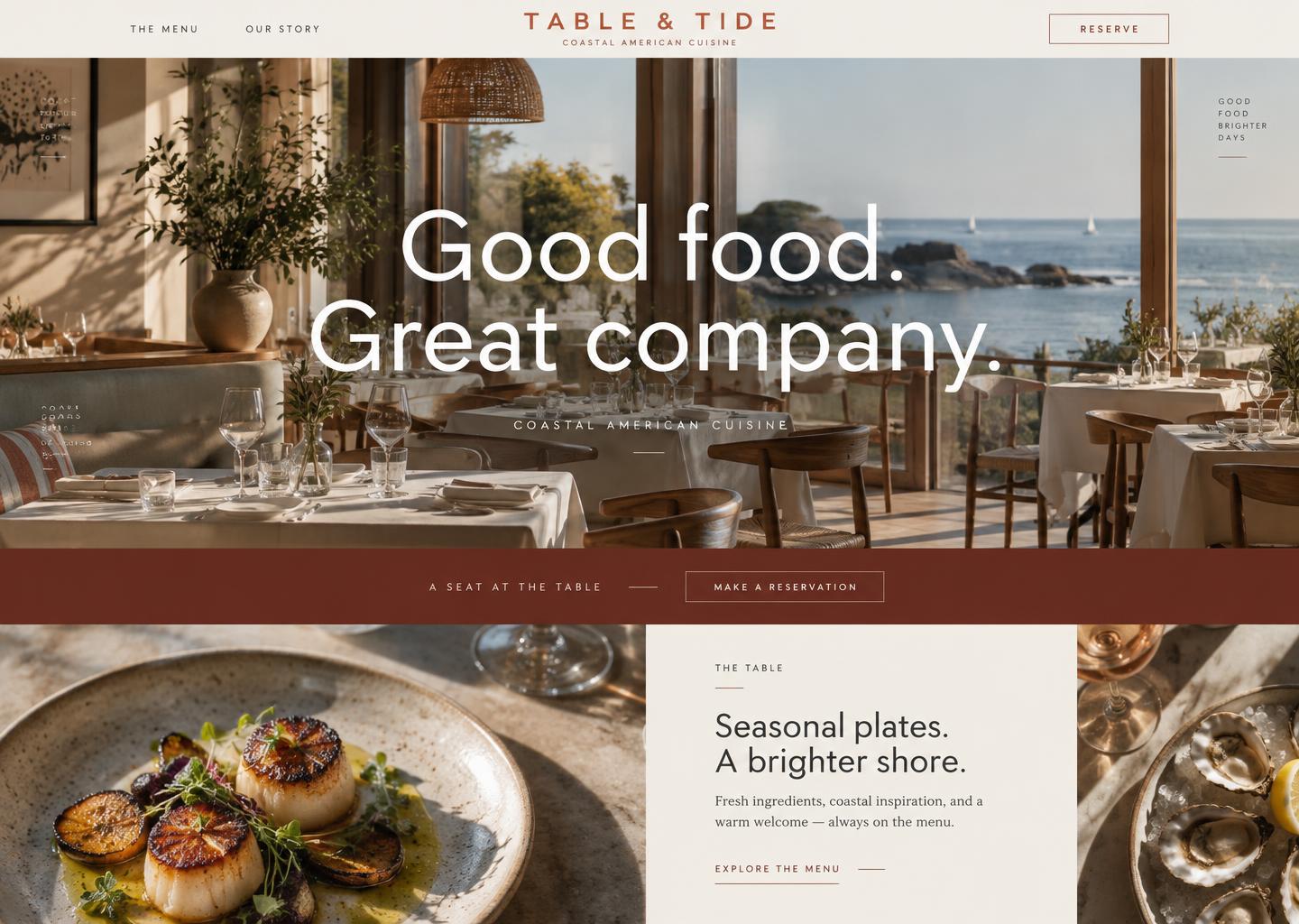 Table & Tide — Immersive hospitality design, concept website design
