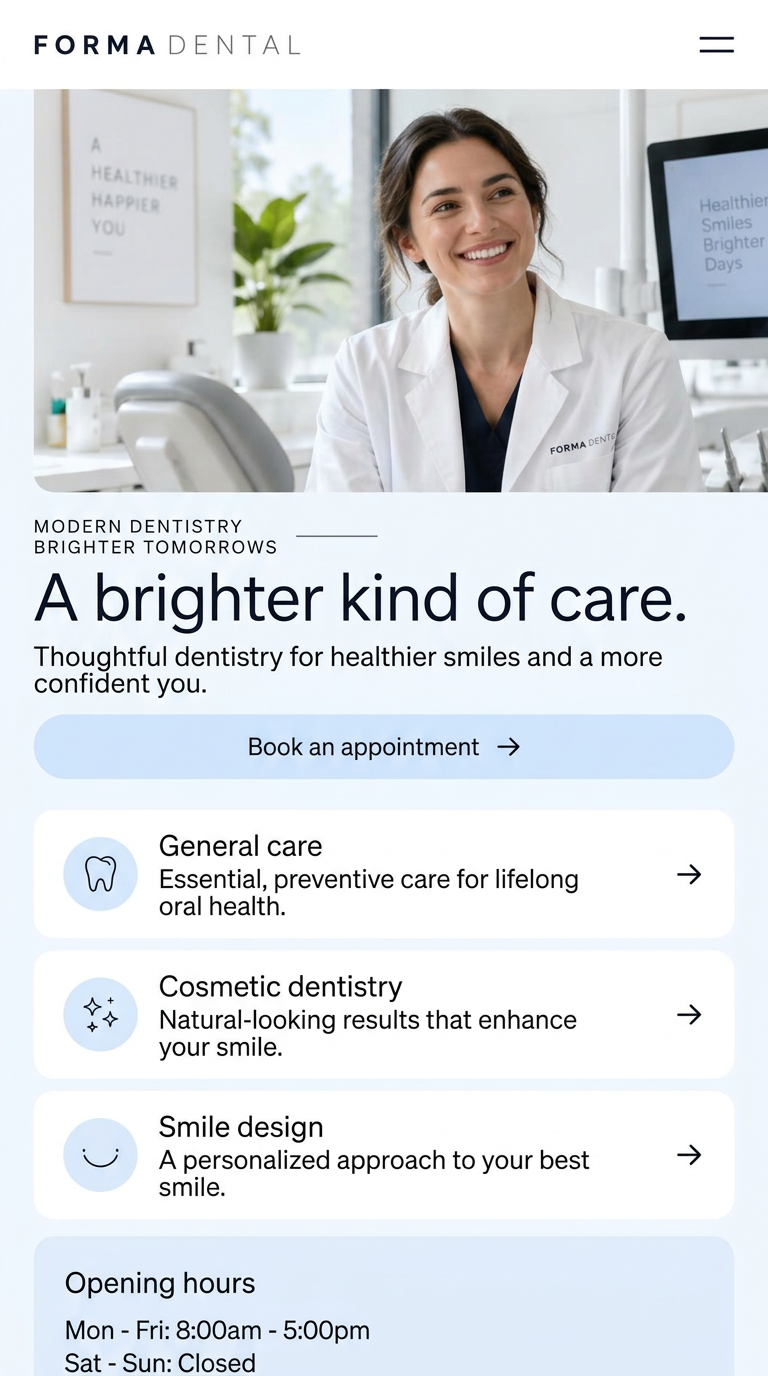 Forma Dental — mobile homepage concept