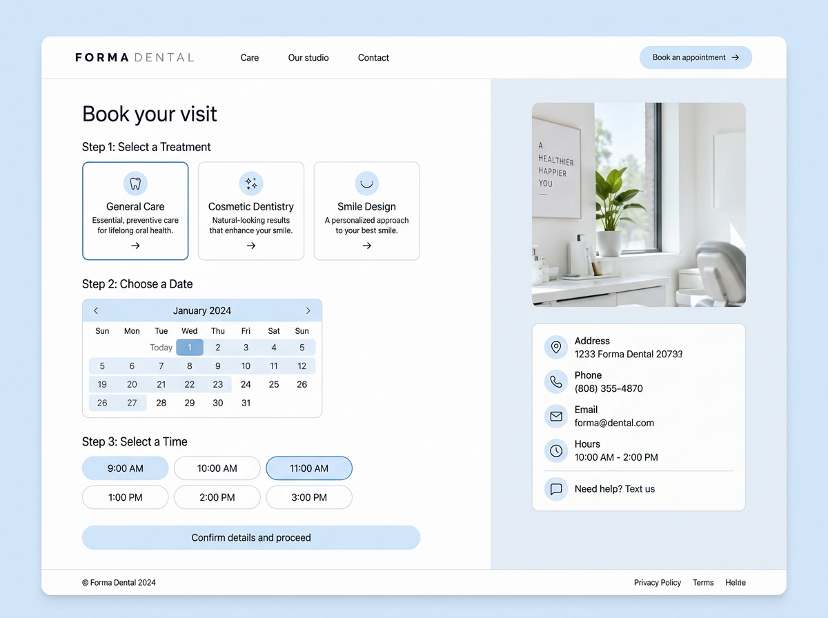 Forma Dental — Appointment booking concept