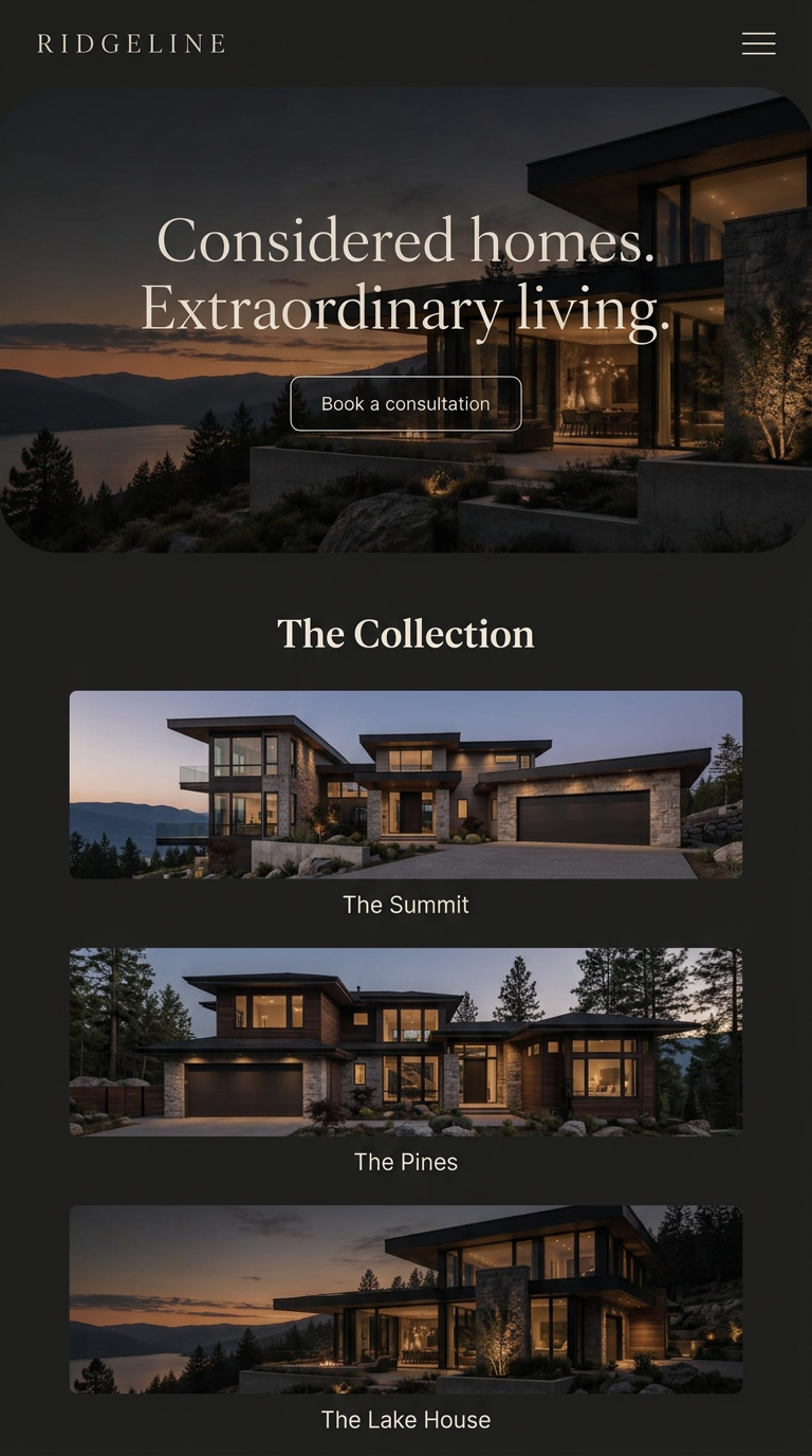 Ridgeline Custom Homes — mobile homepage concept