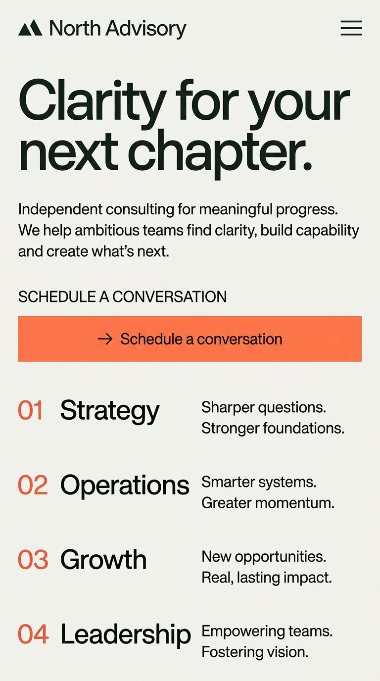 North Advisory — mobile homepage concept