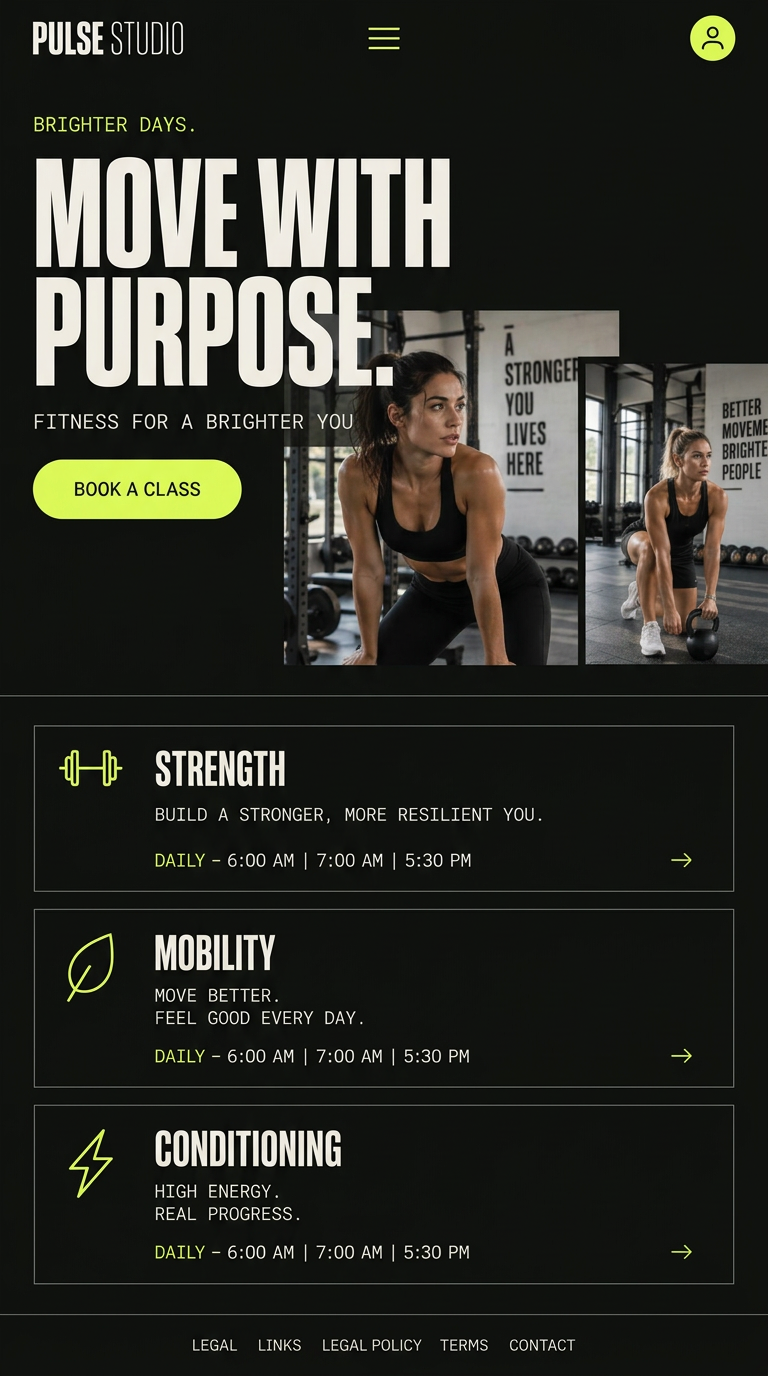 Pulse Studio — mobile homepage concept