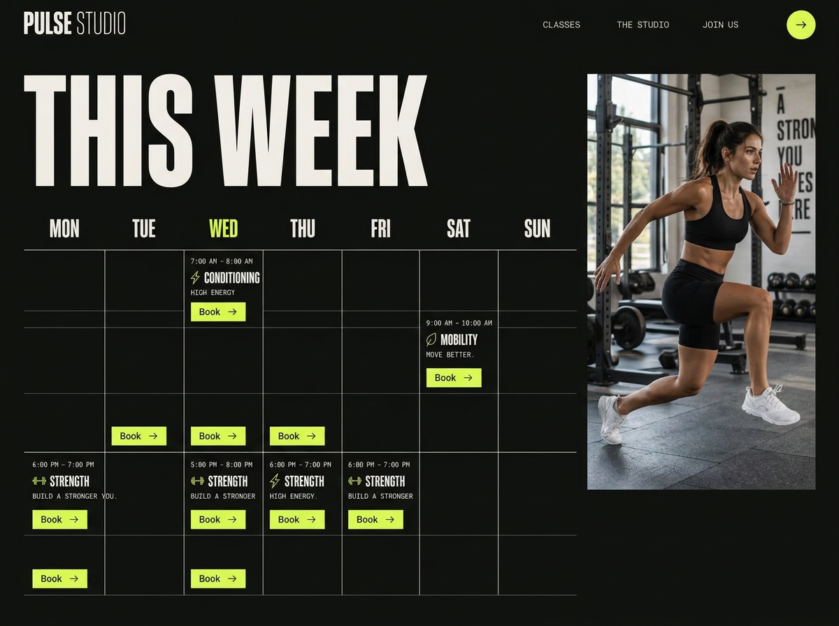 Pulse Studio — Class schedule concept