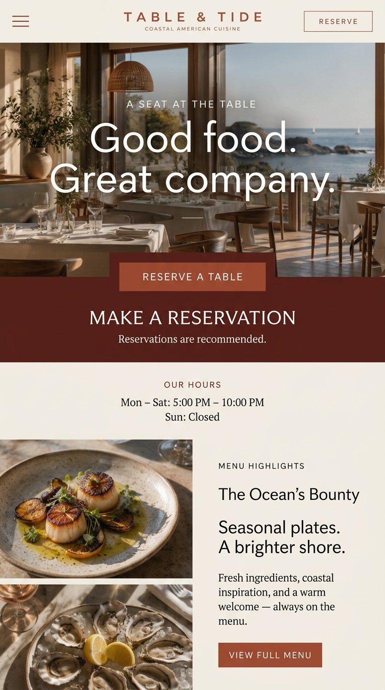 Table & Tide — mobile homepage concept